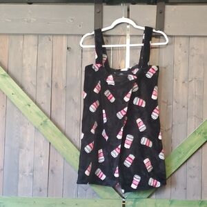 Black Dress with Coffee Cup Print